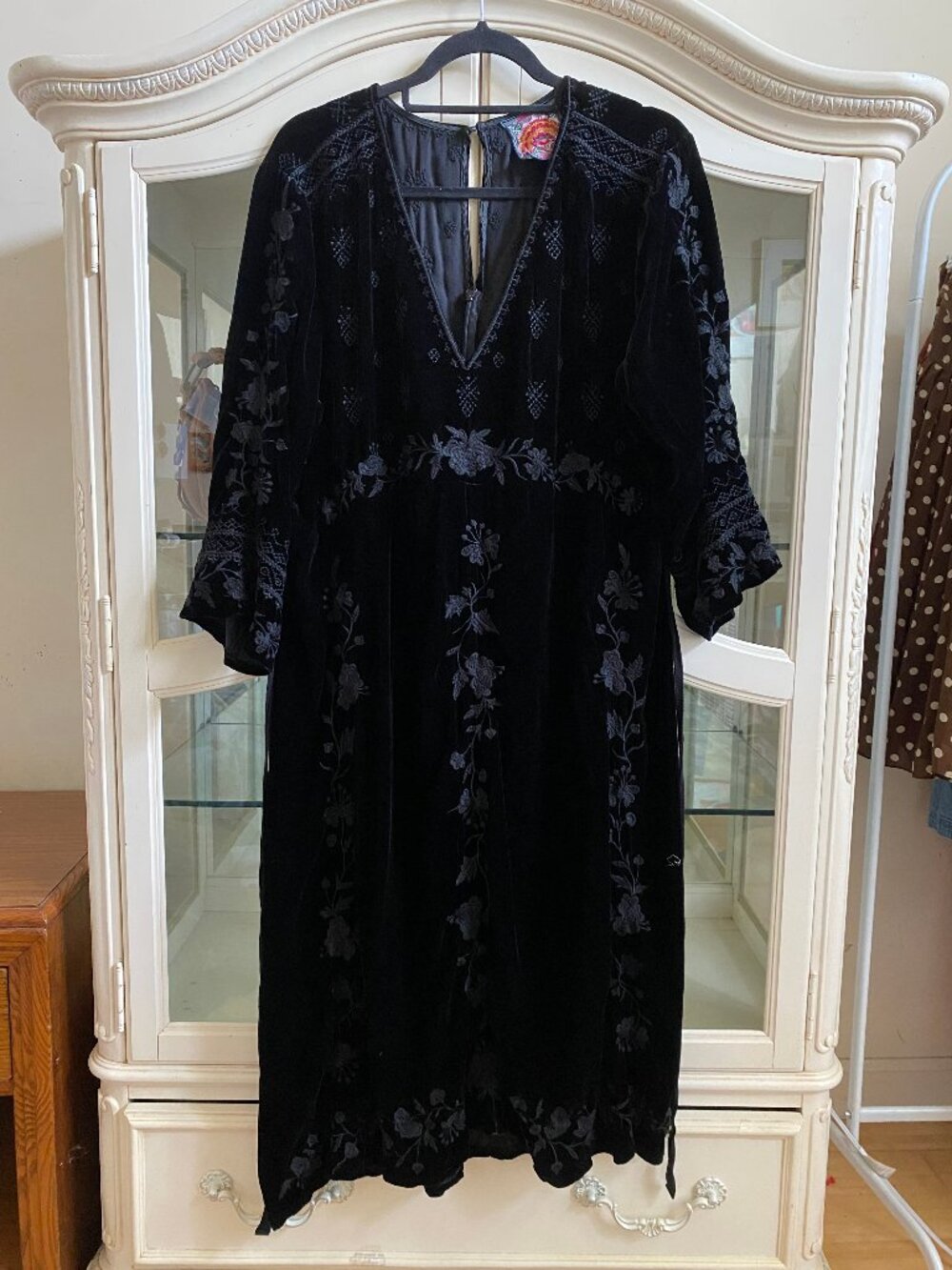 Johnny Was Shalea Black Velvet Silk Blend Maxi Dress